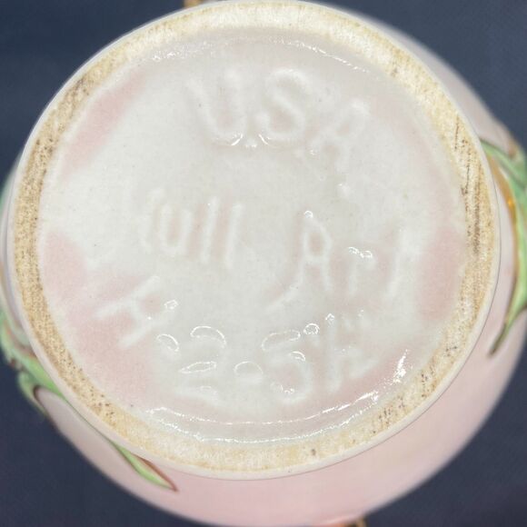 vintage hull art pottery magnolia vase 1940s pink  gold double handle 6in collec - Picture 3 of 6